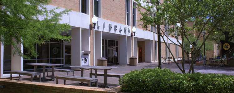 front entrance of Central Library from the left