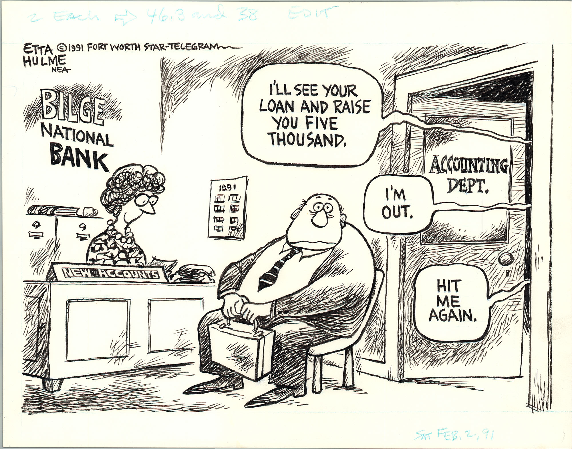 Bilge National Bank | Etta Hulme Cartoon Archive