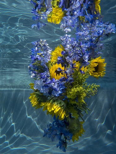bouquet of flowers floating in water