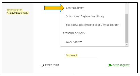 catalog record showing central library location
