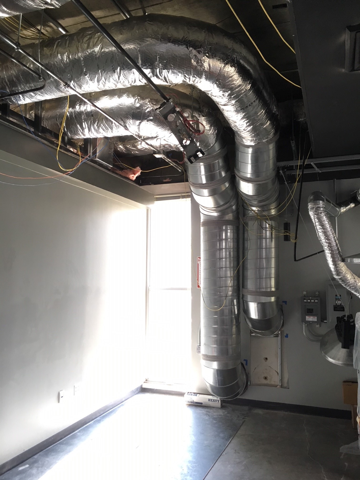 update HVAC duct work in the u t a libraries fab lab shop room