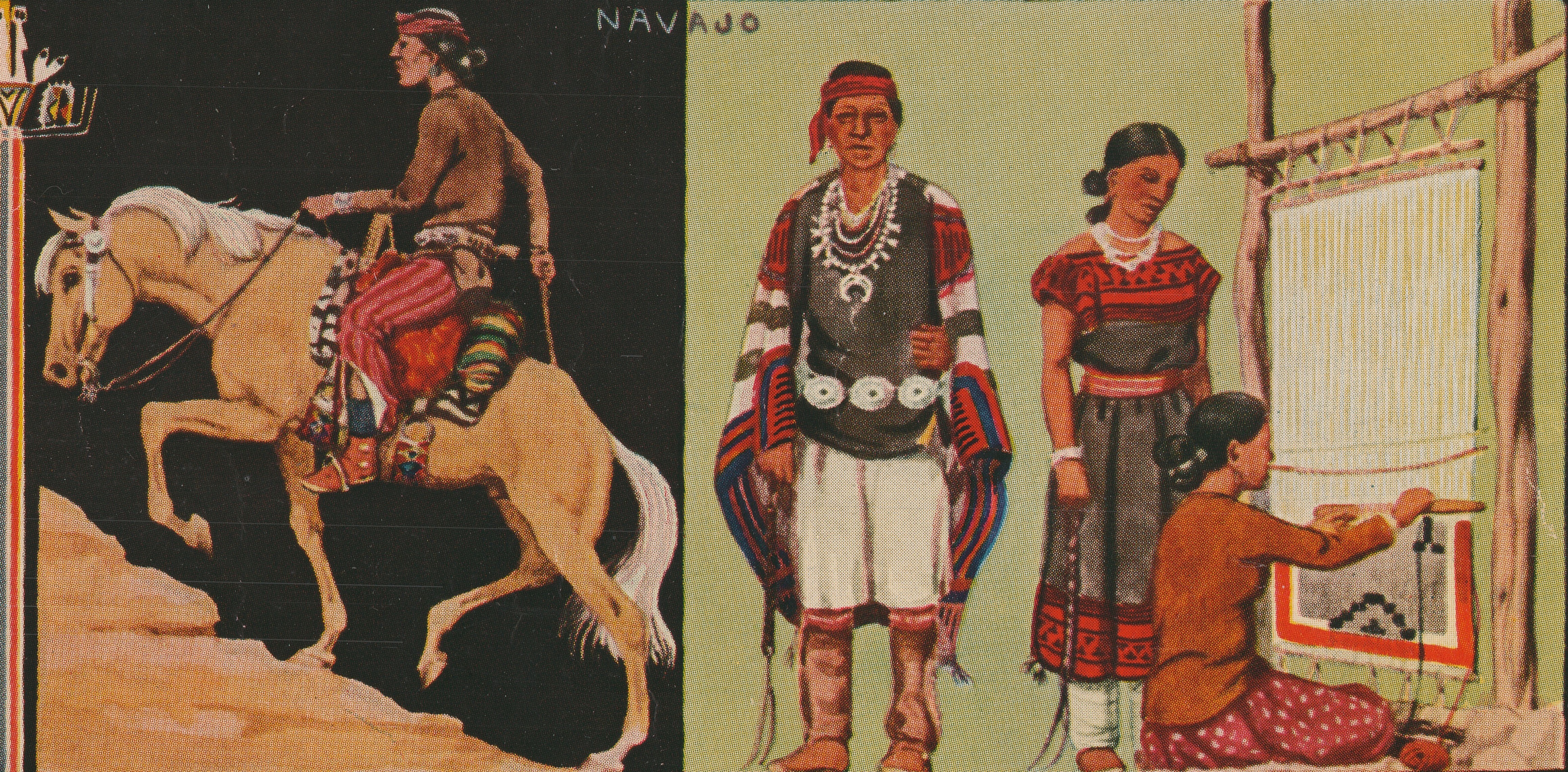 Artistic depiction of Native American tribes in traditional dress.
