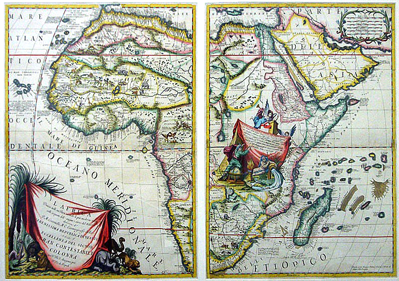 1692 map of Africa engraving with applied color