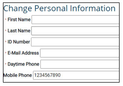 change personal information form with field for mobile phone number
