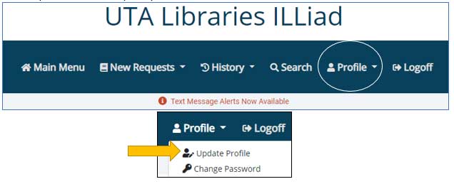 access update profile through the profile menu