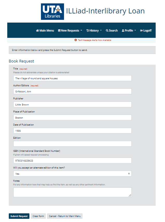 ILL book request web form
