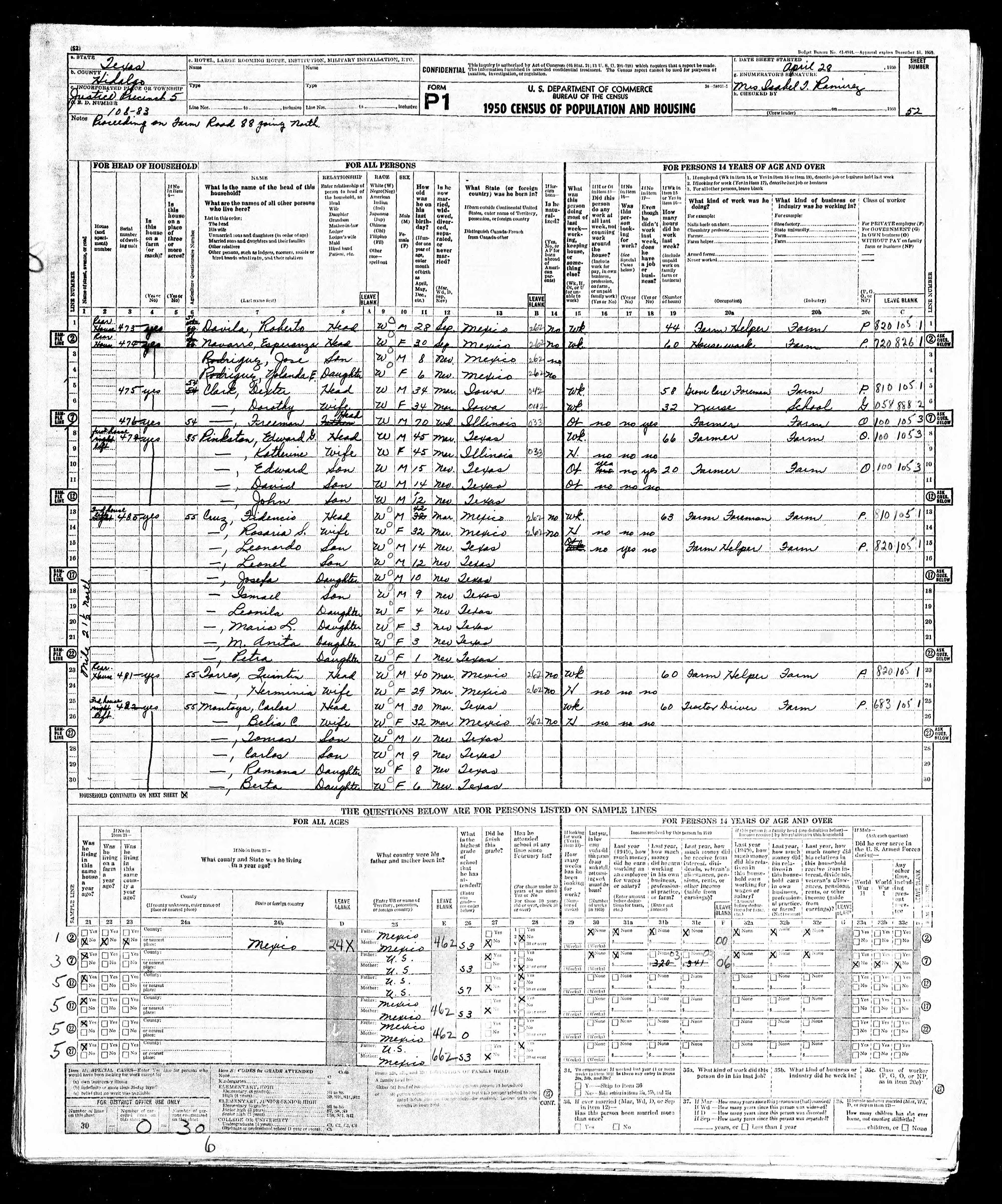 A page from the 1950 US Census