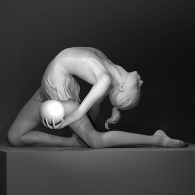 3D-printed gymnast holding a ball and arching her back
