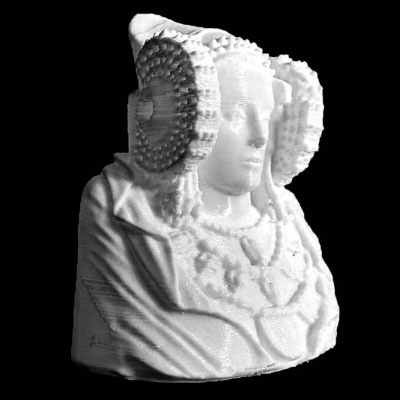 3D-printed bust of woman with elaborate head dress