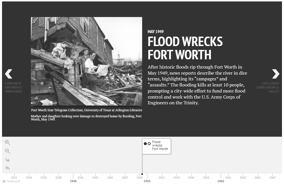 Screenshot of an article from the Fort Worth Report on a history of flooding in Fort Worth