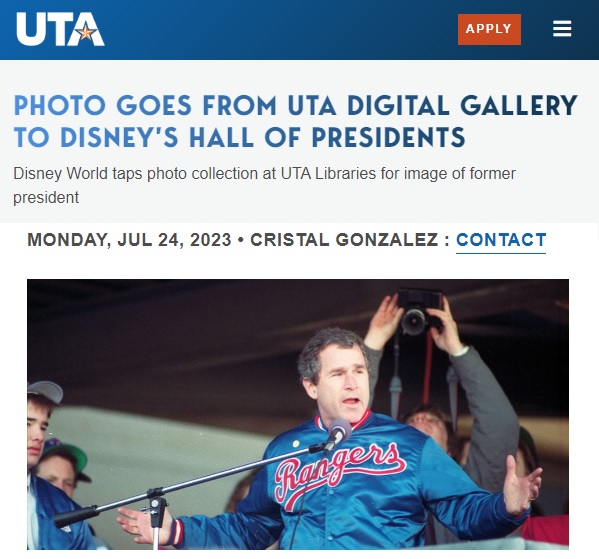 Screenshot of an article from UTA News showing a photo of George Bush.