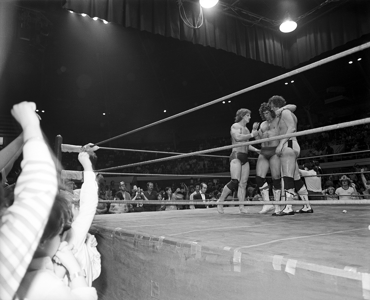 Wrestling at Will Rogers Coliseum, Fort Worth, Texas ca. 1981-82; Kerry, Kevin, and David Von Erich in the ring.