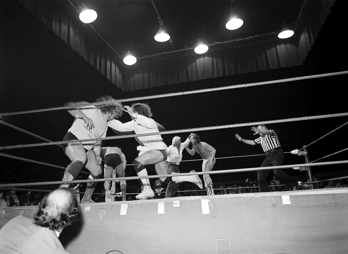 Wrestling at Will Rogers Coliseum, Fort Worth, Texas ca. 1983-84; Kevin and David Von Erich in the ring.
