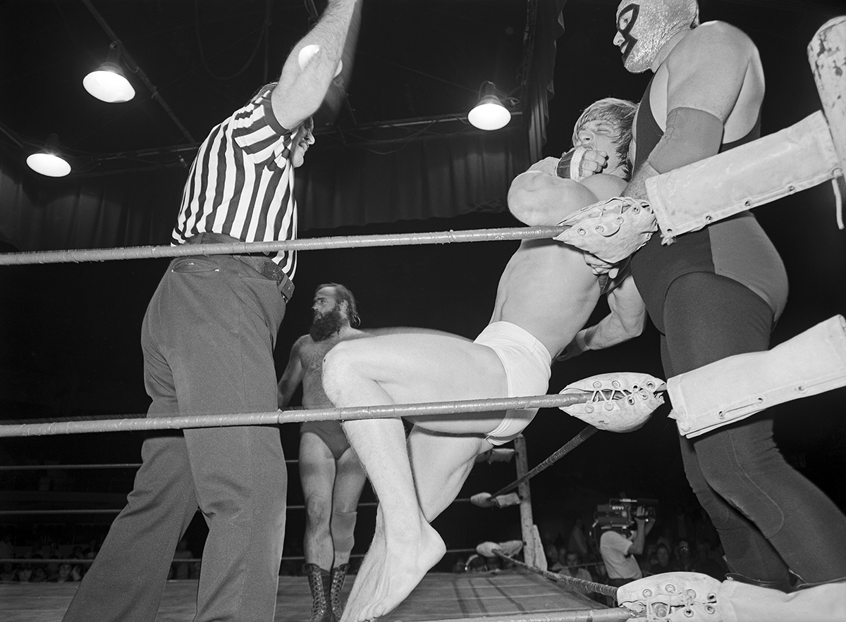 Wrestling at Will Rogers Coliseum, Fort Worth, Texas ca. 1981-82; Kevin Von Erich in the ring.