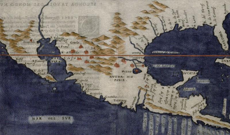 historic map of Nueva Hispania, now Mexico
