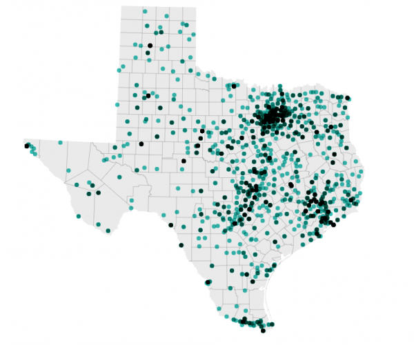 A screenshot of the Texas UFO Sightings Map