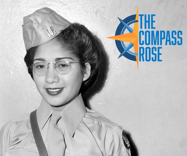 Private Esther Garcia, 21, first Fort Worth girl of Mexican origin to enlist in the Women's Army Corps (WAC). Image with Compass Rose logo