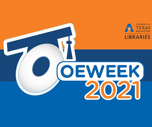 oe week 2021 logo on a blue and orange background