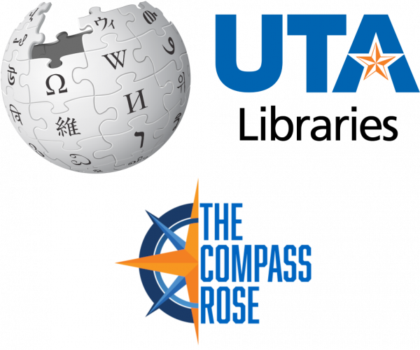 Wikipedia, UTA Libraries, and The Compass Rose logos displayed together.
