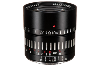 "Image of a TTArtisan 50mm f/0.95 lens designed for Micro Four Thirds cameras. The lens exhibits a sleek metallic barrel with focusing and aperture rings. Known for its fast aperture of f/0.95, it allows for impressive low-light performance and shallow depth of field, making it popular among photographers seeking creative control and high-quality imaging."