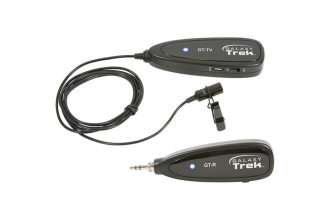 "Image of a wireless lapel microphone system, featuring a small microphone attached to a person's clothing and a transmitter pack clipped nearby. The system wirelessly transmits audio signals to a receiver unit, providing hands-free and discreet audio capture for presentations, interviews, and performances."
