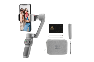 Image displaying a gimbal, a stabilizing device for cameras and smartphones, used to capture smooth and steady footage during motion.