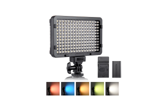 Image showcasing an LED video recording light, a versatile lighting tool for video production, offering adjustable brightness and color temperature.