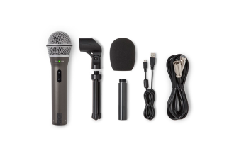 "Image of a microphone with accessories. This setup ensures optimal audio quality for professional recording or broadcasting."