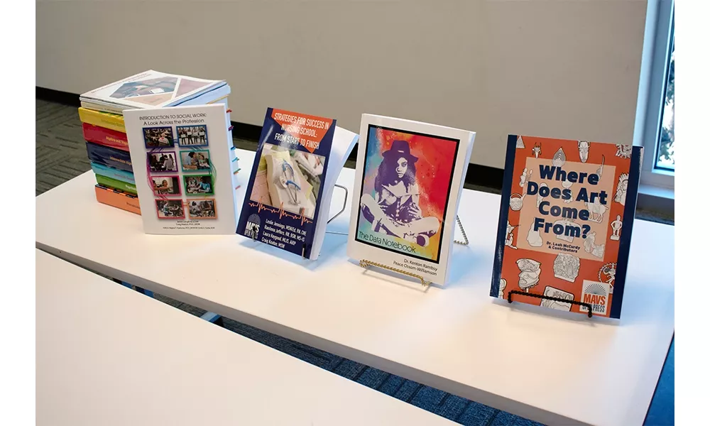 Image of books presented during an open educational resource presentation