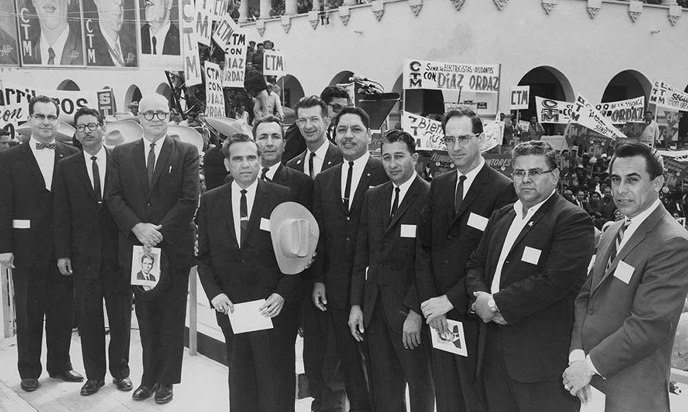 Officers of the Texas AFL-CIO and members of its permanent Latin-American Affairs Committee in Nuevo Laredo where they met and listened to Gustavo Diaz Ordaz, Muñoz is pictured 4th from left